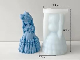 Molde silicona nena con vestido y gatito 